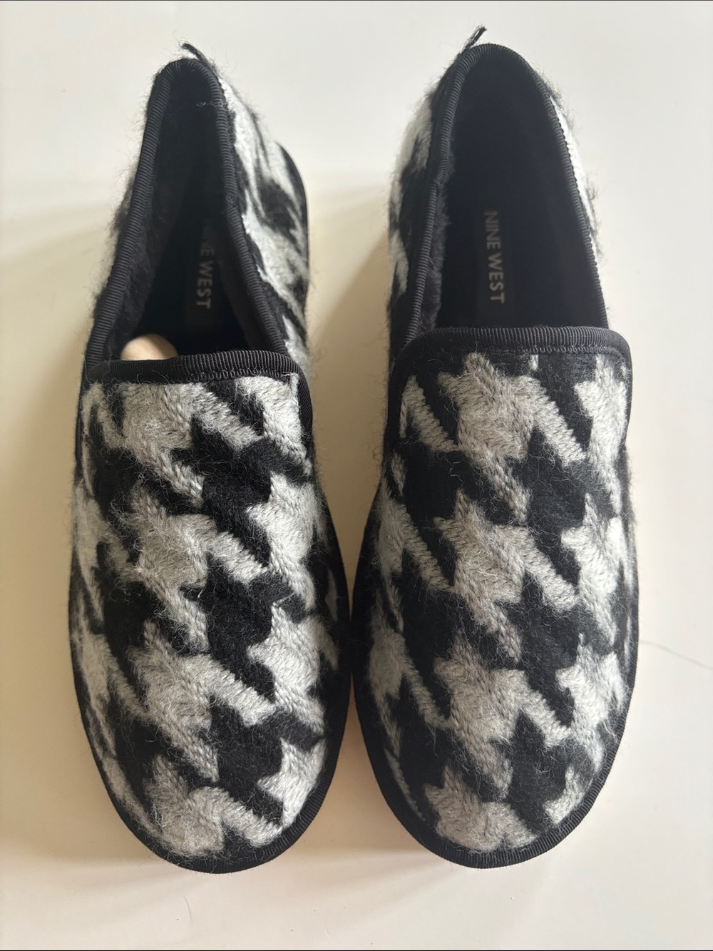 Nine West Black and White Houndstooth Slip-On Flats